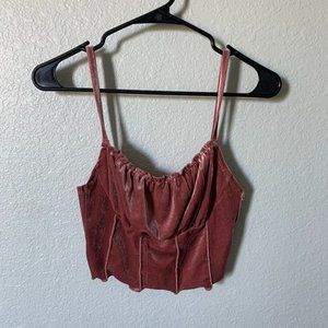 SHEIN Dusty Rose Pink Frill Trim Ruched Bust Velvet Crop Cami Top Small (S)